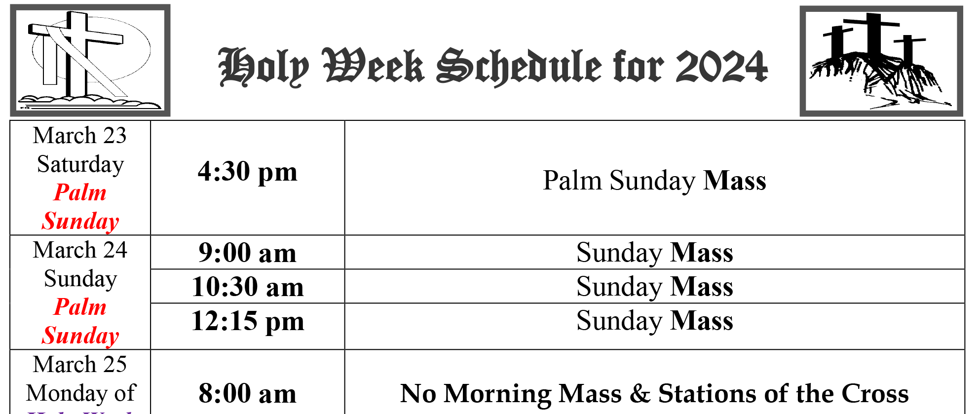 2024 Holy Week Schedule